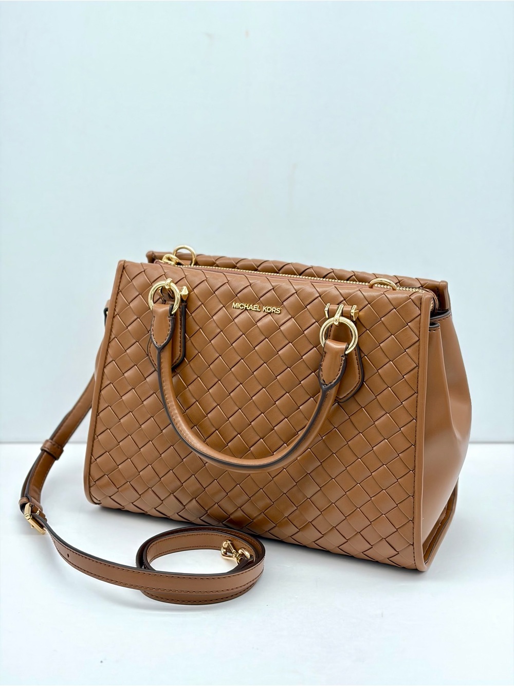 MICHAEL KORS Marilyn Medium Woven Satchel Crossbody Luggage - Picture 10 of 14